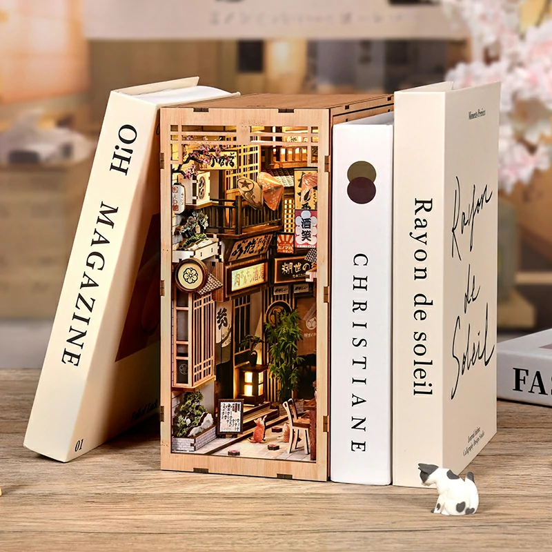 Japanische Gassen-Miniatur mit Katze DIY Book Nook
