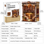 Kit Book Nook DIY Ópera de Ensueño con caja, maqueta montada, medidas, materiales, accesorios y tabla de especificaciones.