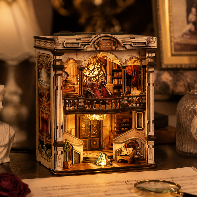 Dream Opera House Book Nook con iluminación LED cálida, teatro de ópera en miniatura con diseño clásico europeo y detalles vintage cuidadosamente elaborados
